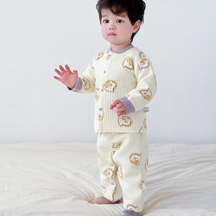婴儿衣服宝宝夹棉套装秋冬季婴幼儿保暖衣外穿分体儿童家居服加厚