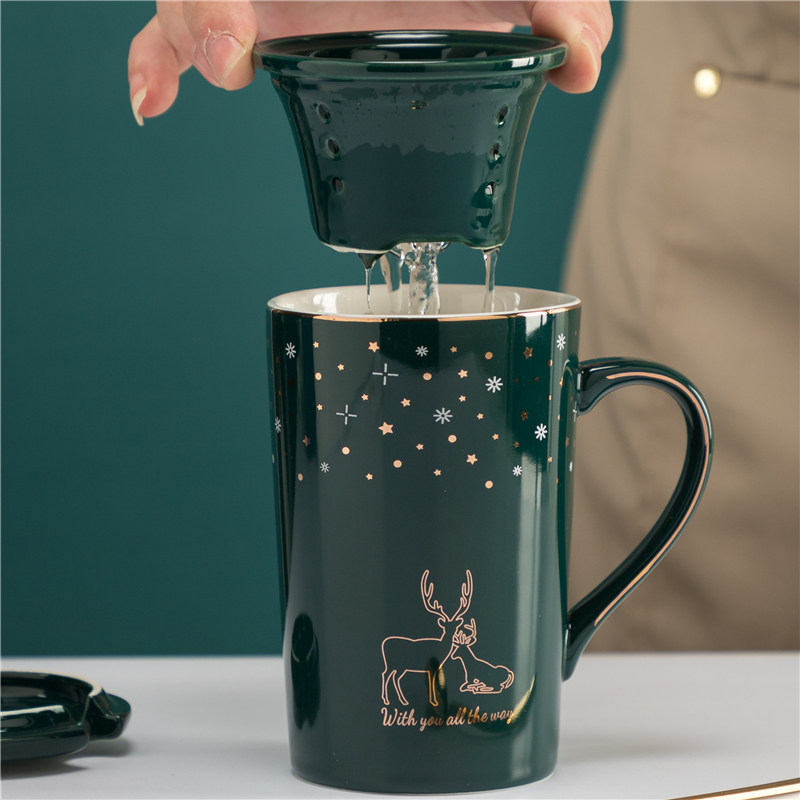 创意情侣马克杯轻奢北欧麋鹿陶瓷杯子礼品家用带盖勺牛奶咖啡水杯,节庆用品/礼品,文化创意杯子,淘宝优惠券,粉丝福利购,淘宝优惠卷