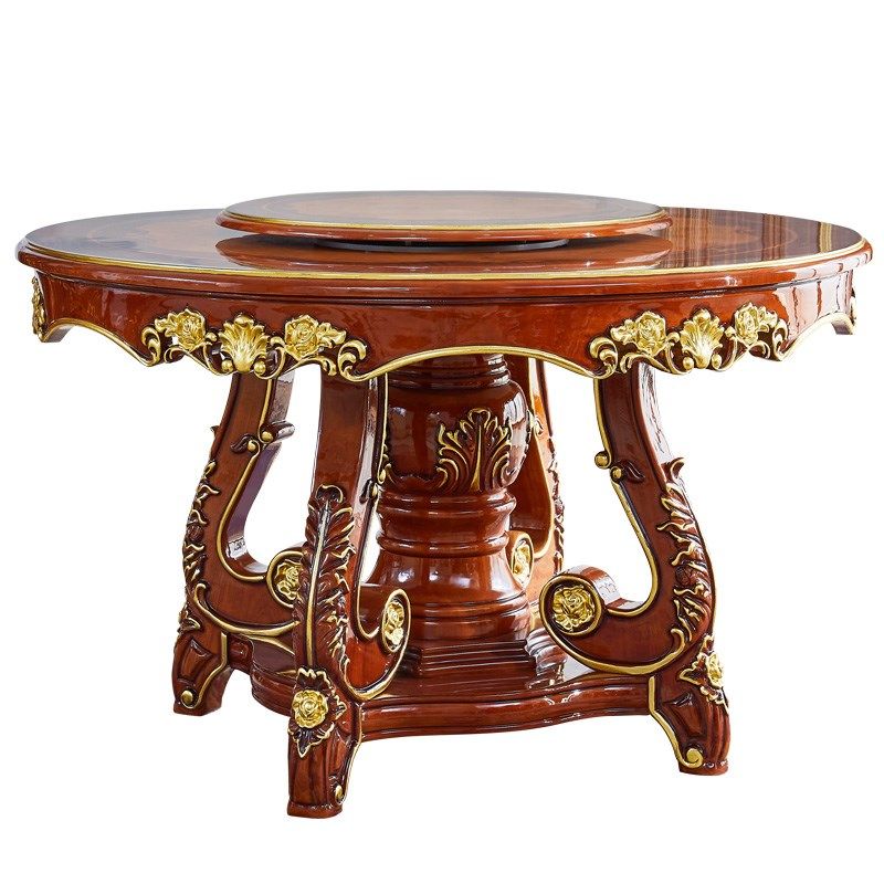 欧式圆桌美式别墅复古大理石实木雕花带旋转盘吃饭桌子家用餐桌椅,住宅家具,大理石餐桌,淘宝优惠券,粉丝福利购,淘宝优惠卷