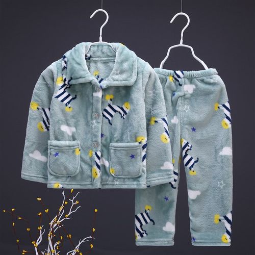 新款秋冬季儿童珊瑚绒睡衣男童女童宝宝家居服加厚小孩法兰绒套装