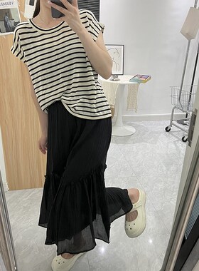 momo大姐姐夏季新款白色半身裙女小个子百褶裙雪纺裙设计感a字裙