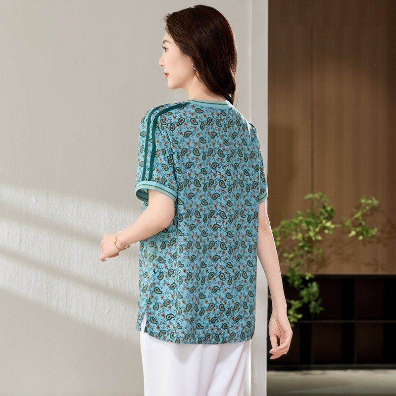 加肥加大码女装胖mm夏装洋气时尚雪纺上衣胖妹妹宽松显瘦短袖T恤