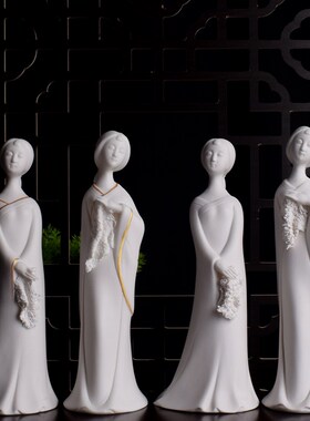德化白瓷工艺品中式禅意古典美仕女陶瓷人物摆件家居客柜装饰礼物