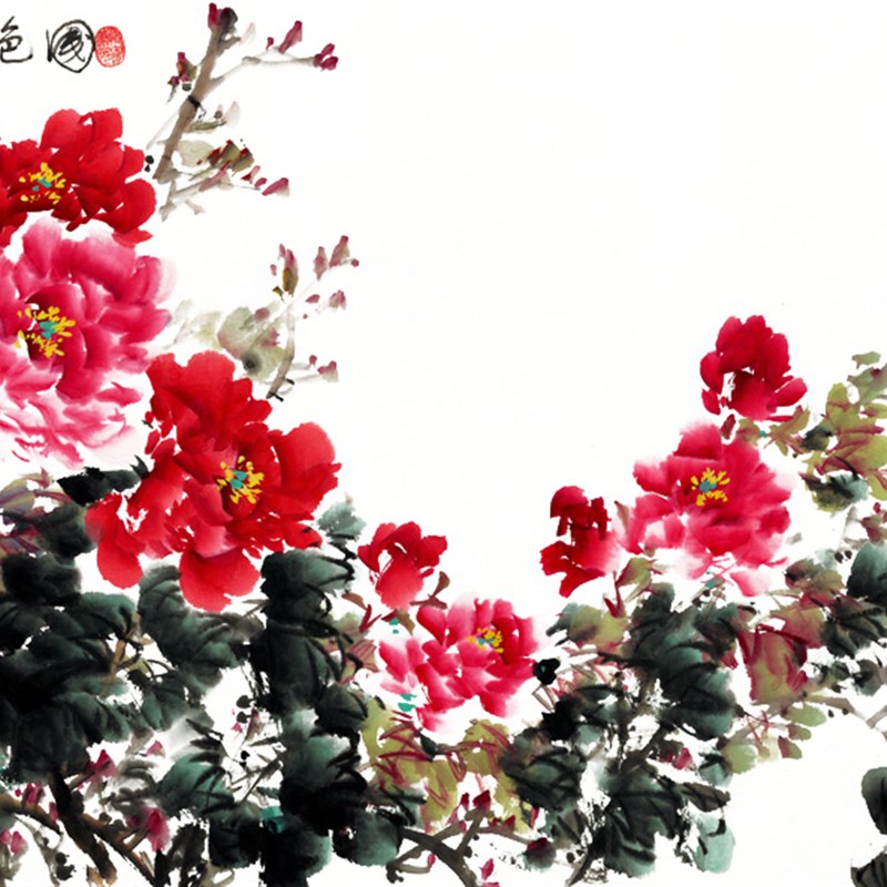 花开富贵牡丹横幅四尺国画芯客厅办公玄关装饰宣纸高清微喷打印