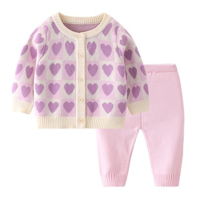 婴幼儿套装女宝针织毛衣开衫上衣洋气秋装新生满月宝宝保暖毛线衣
