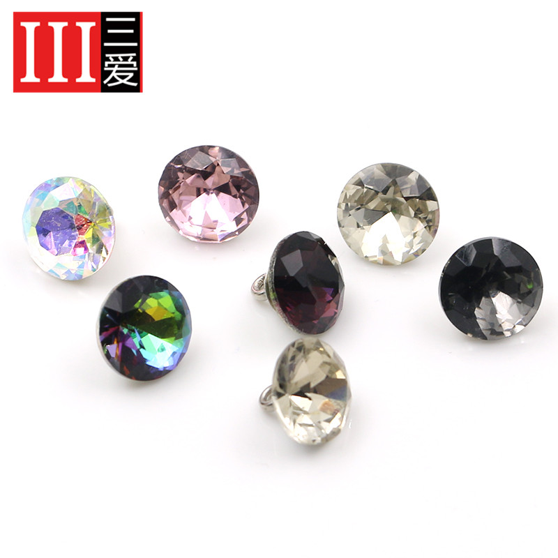 彩色水晶玻璃钮扣圆形女装衬衫雪纺真丝衬衣扣子装饰透明DIY钮扣