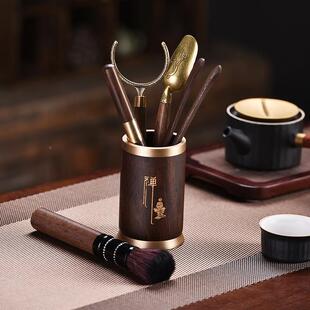 GHU黑檀铜子茶道六君茶具配件花梨木君茶子道茶夹茶刀养壶笔组笔