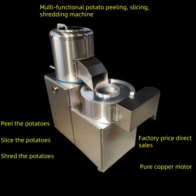 Commercial potato peeling, slicing and shredding machine