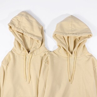 300g重磅倒三角连帽卫衣纯色加厚杏色黑色男女设计感小众帽衫情侣