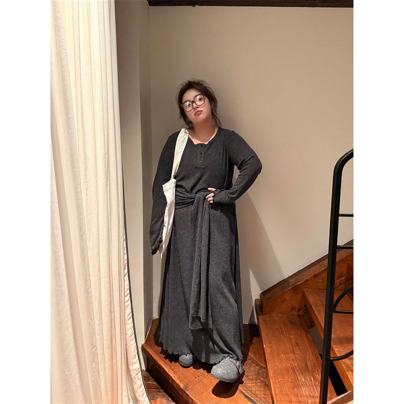 老章和小胖PONGKIKI鱼尾长裙大码2025春季新款胖mm宽松针织连衣裙,女装/女士精品,连衣裙,淘宝优惠券,粉丝福利购,淘宝优惠卷