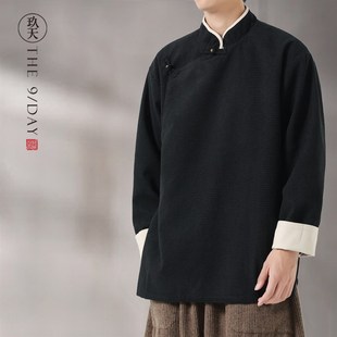 秋冬中国风男装中式华服夹克斜襟汉服民族服复古立领唐装外套马褂