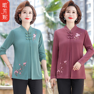春秋装 中老年女装 打底上衣针织T中年妈妈2023新款 假两件小衫 长袖