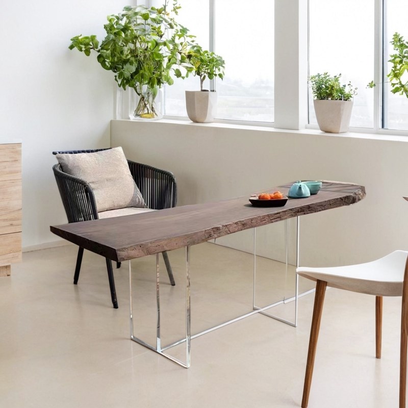 网红亚克力桌腿桌子悬浮餐桌橡木轻奢实木大厚板原木长条桌板定制