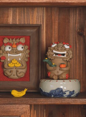 大号圆形壶承杯垫佛像底座祥云鼓陶瓷摆件客厅茶桌电视柜复古装饰