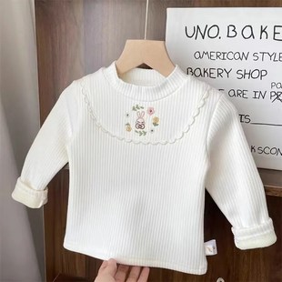 女童秋冬加绒加厚保暖上衣t恤女童一体绒打底衫 小童宝宝内搭公主