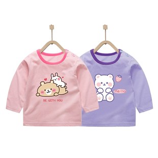 春秋装 上衣中小童婴儿2024新款 T恤女宝宝洋气打底衫 儿童纯棉长袖