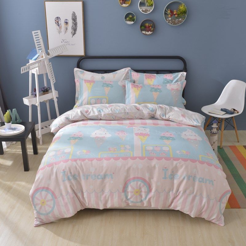 女孩女童公主房床品全棉斜纹纯棉床单被套枕套三四件套夏日冰淇淋,床上用品,床单定制定做,淘宝优惠券,粉丝福利购,淘宝优惠卷