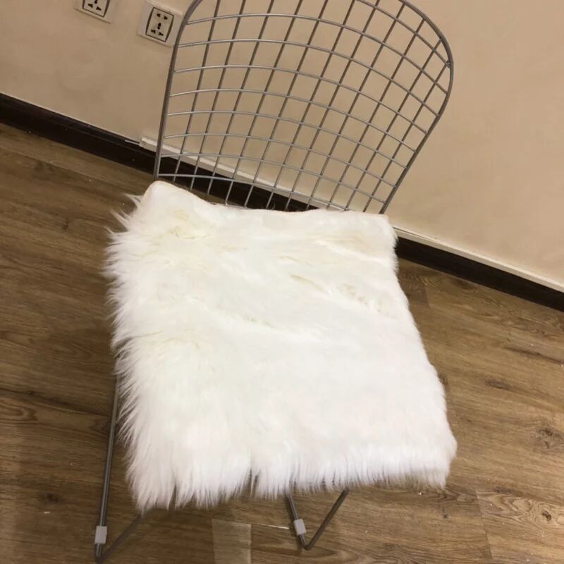 白色仿羊毛圆形长毛毛坐垫梳妆台化妆椅子凳子坐垫镂空椅座垫方形
