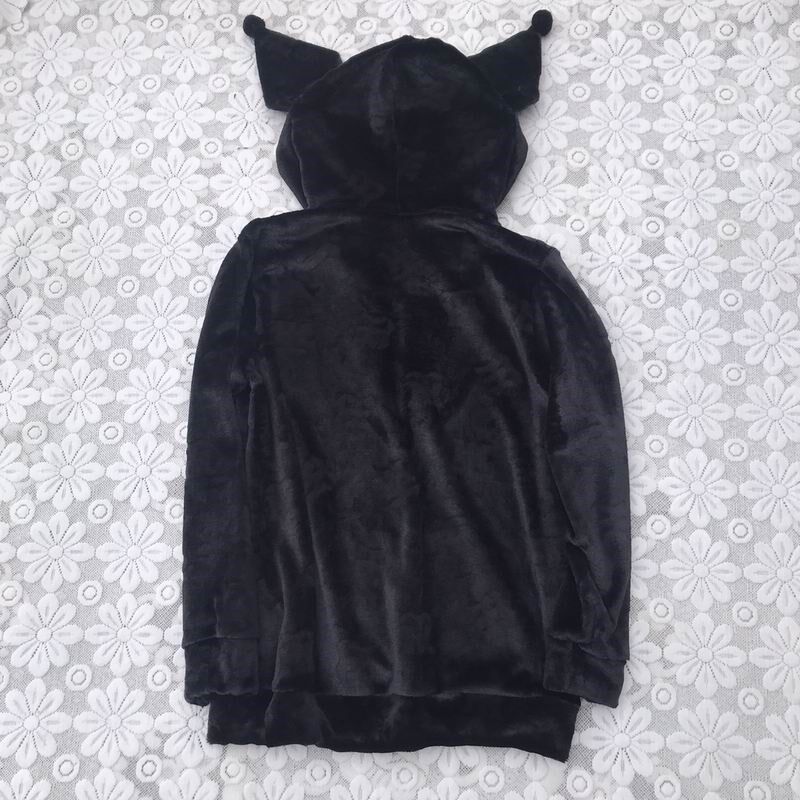 包邮日式萌哒卡通绣小魔耳朵连帽拉链法兰绒家居服上衣女秋可外穿
