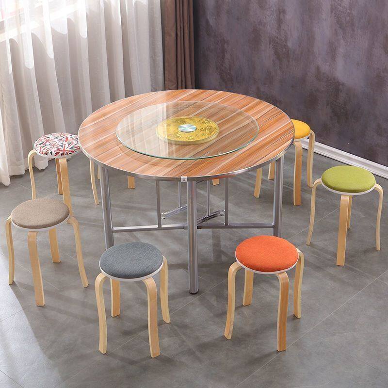 酒店餐桌椅组合食堂饭桌家用吃饭桌子简约可折叠桌架转盘大圆桌面