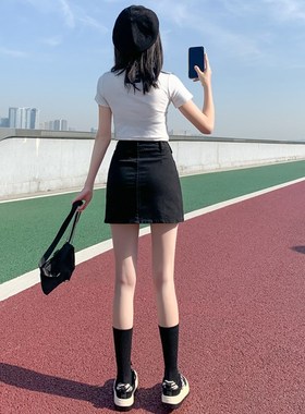黑色牛仔短裙女大码半身裙2022新款春夏高腰显瘦包臀a字裙防走光