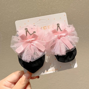 儿童丸子头发网女童网兜儿童头饰跳舞盘发网女孩发套皇冠头花发夹