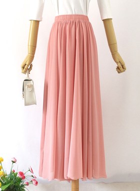 雪纺大摆半身裙540度垂坠感大码显瘦红色A字舞裙仙女裙沙滩裙长裙