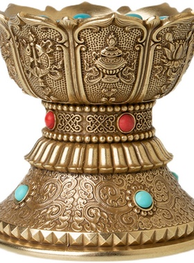 纯铜手摇转动轮底座莲花转筒插座密宗转经简底座西藏手摇转轮底托