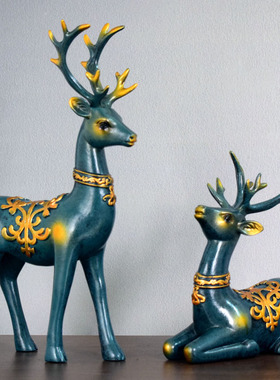 欧式复古招财麋鹿摆件 创意乔迁房间酒柜客厅家居装饰品结婚礼物