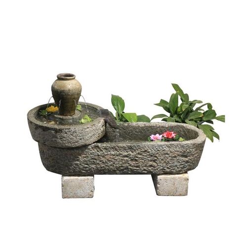 石磨流水石槽鱼缸家用阳台石盆造景古旧石器创意瓦罐喷泉流水景观