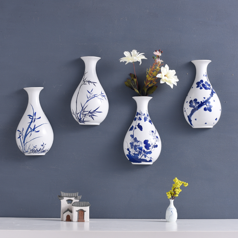 新中式壁挂花瓶墙面装饰挂件入户过道客厅装饰品墙上陶瓷花盆墙壁