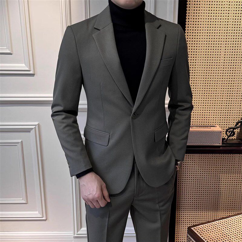 高端商务正装西装套装男士时尚秋冬季新款休闲修身两件装职业西服