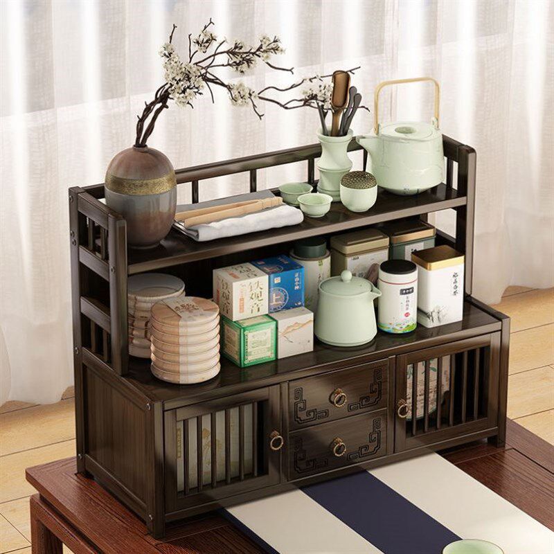 茶杯架子茶具收纳架茶具置物架仿古桌面博古架多层茶桌茶台收纳架