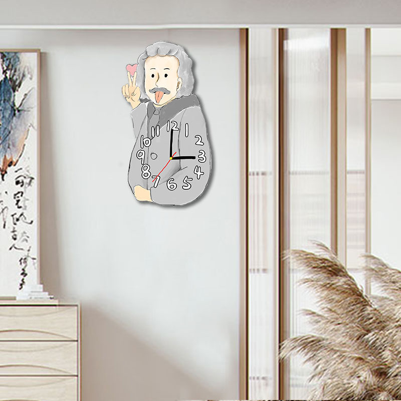 可爱因斯坦挂钟挂表学校教室装饰时钟表挂墙儿童房超静音石英钟表