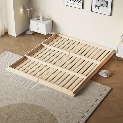 实木日式榻榻米地台架子感应彩灯带悬浮矮床简约酒店无床头排骨架