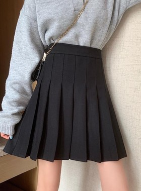 大码黑色毛呢百褶裙中长款女2021秋冬胖mm高腰半身裙显瘦a字裤裙