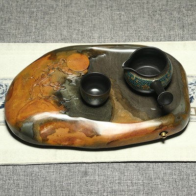 万石君歙砚茶盘中国风原石头干泡台家用精品小茶台壶承杯托茶海茶