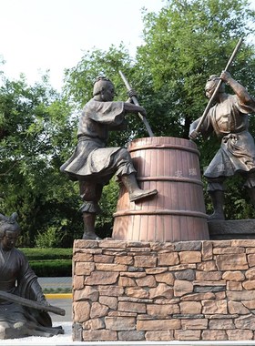 玻璃钢仿铜挑担子人物农耕传统古代民俗文化小品铸铜货郎人物雕塑