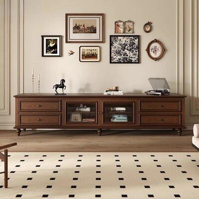 复无品牌/古中古胡桃色轻奢落电地电视柜洛根美式实木视柜2风款4