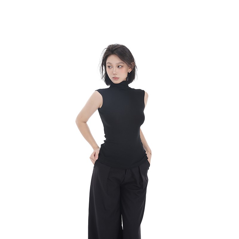 PEMPL 高领无袖背心女春季新款修身显瘦打底衫百搭针织上衣内搭潮