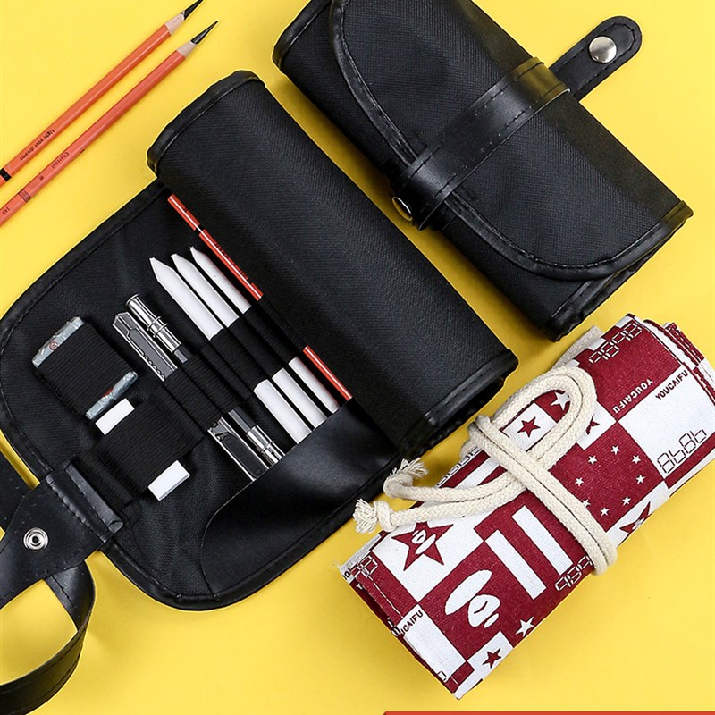 布艺素描铅笔美术卷式笔帘学生古风创意帆布彩铅卷笔袋插笔套简约