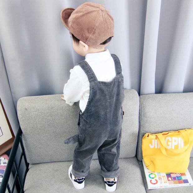 0123岁婴幼儿男童背带裤子春秋款牛仔潮女童灯芯绒条绒单裤加绒冬