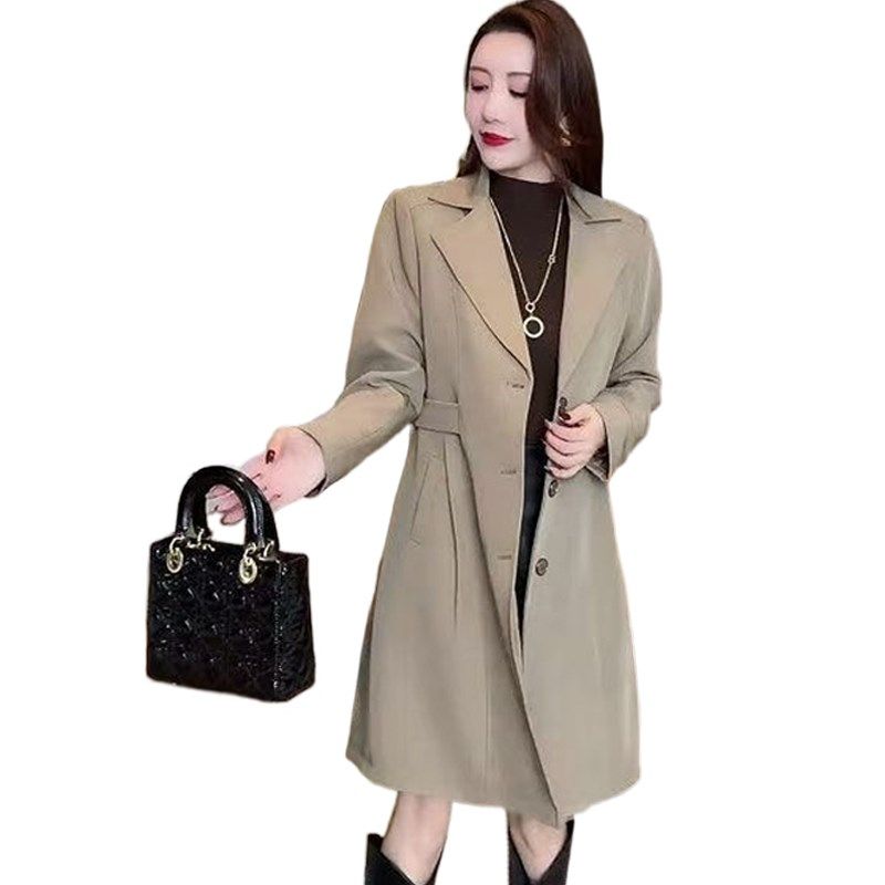 收腰中长款加绒加厚风衣外套冬季女高级感时尚洋气西装领保暖大衣