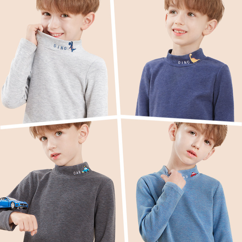 男童打底衫儿童加绒半高领长袖t恤女童大童秋衣男孩秋冬加厚上衣