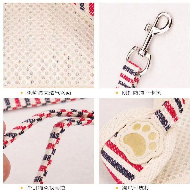 泰迪狗狗牵引绳小型犬伸缩背心式比熊可爱可调节狗链宠物用品夏天