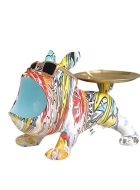 入户鞋柜置物托盘轻奢法斗犬玄关钥匙收纳摆件客厅桌面高档装饰品