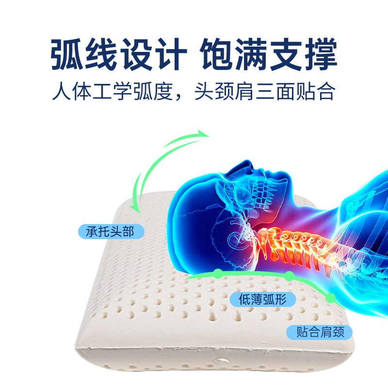 乳胶枕头加高加厚加硬枕芯高密度偏硬中间高两边低面包枕加长70cm