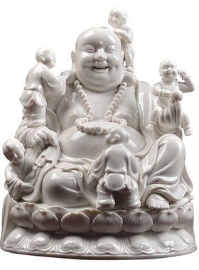 戴玉堂陶瓷送子弥勒佛笑佛大肚多仔佛佛像摆件五子登科五子戏弥勒