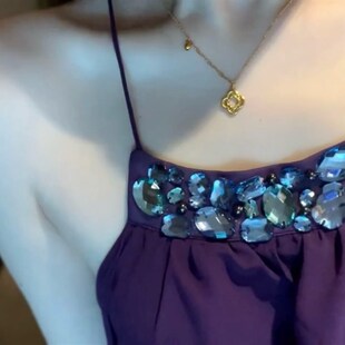 *紫有独钟*古早仙气飘飘挂脖钉珠无袖连衣裙