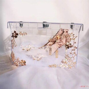 结婚带锁透明鞋盒子新娘婚礼接亲神器diy装饰材料套圈游戏亚克力